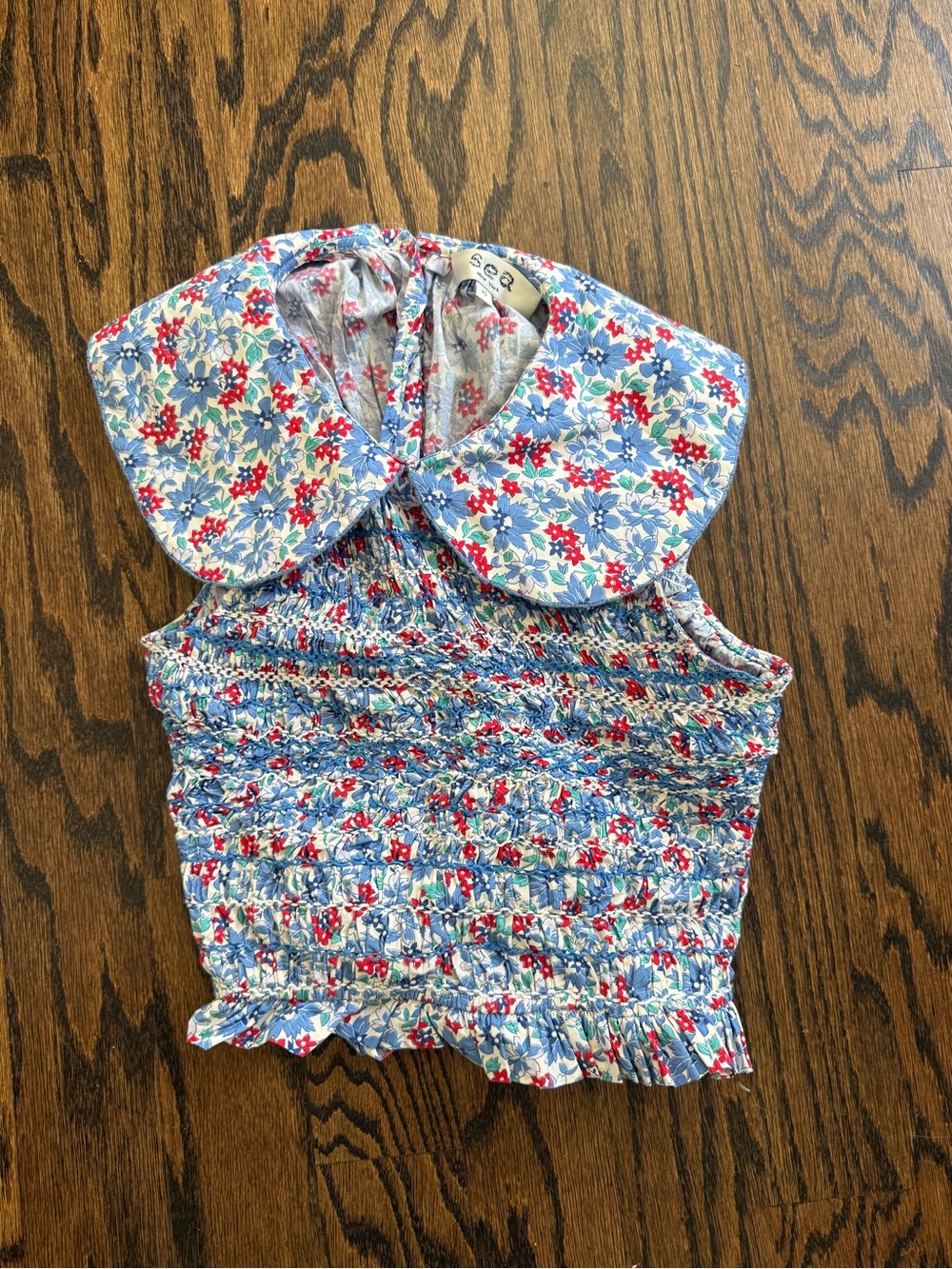 Sea New York Floral Peggy Smocked Crop Top in Blue, Red, Cream